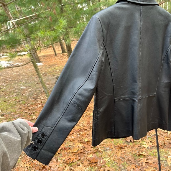 90s Massini Black Genuine Leather Single Button Blazer Jacket Size L - Picture 11 of 16